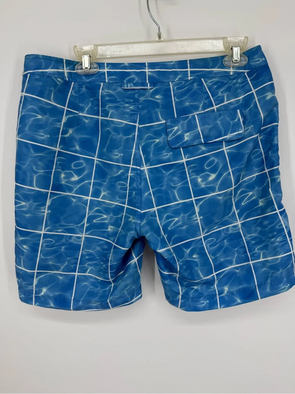 Onia The Calder Swim Trunks Men 32‎ Blue Pool Water Grid Tile Board Shorts 7.5”